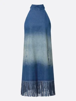 Casual Natural Denim Mini Dress Stand Collar Daily Wear