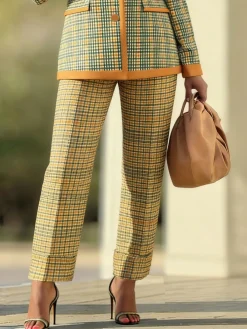 Casual Plaid High Waist Straight Pants H-Line Spring Trousers