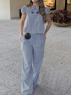 Casual Plaid Straight Pants