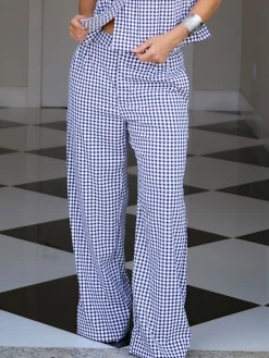 Casual Plaid Straight Pants