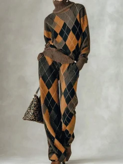 Casual Plaid Sweater Straight Pants