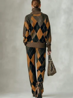 Casual Plaid Sweater Straight Pants