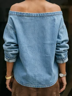 Casual Plain Asymmetrical Denim Top