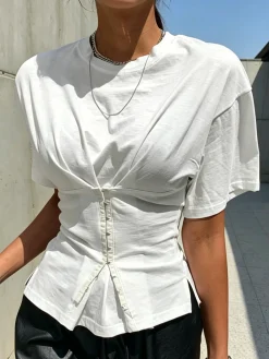 Casual Plain Button Detail T-shirt