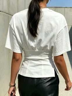 Casual Plain Button Detail T-shirt