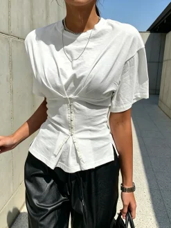 Casual Plain Button Detail T-shirt