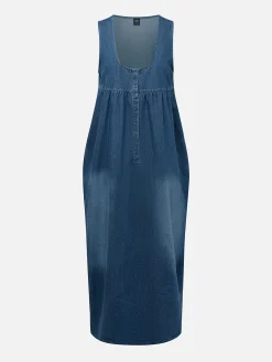 Casual Plain Distressing U-Neck Denim Maxi Dress
