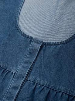 Casual Plain Distressing U-Neck Denim Maxi Dress
