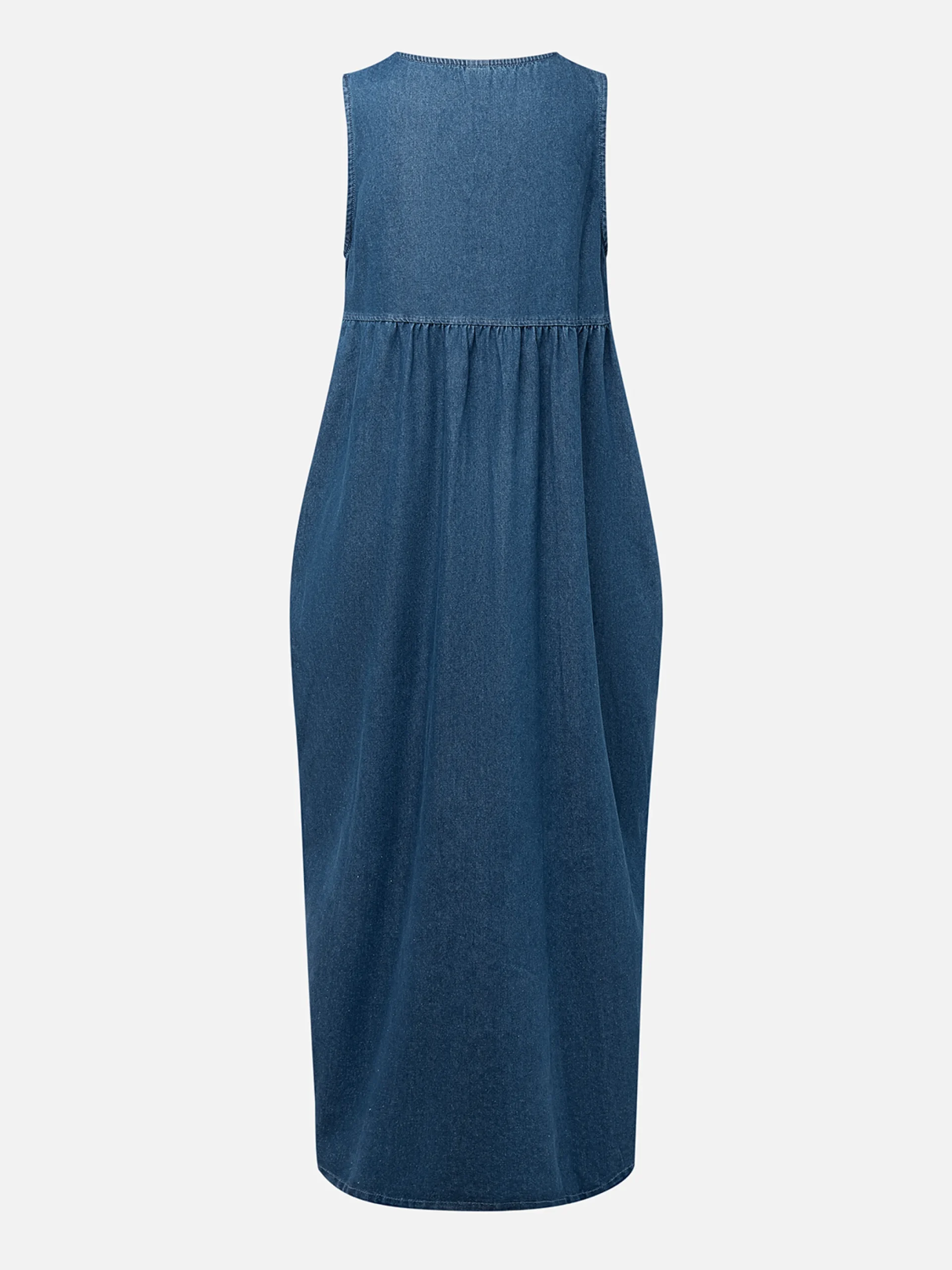 Casual Plain Distressing U-Neck Denim Maxi Dress