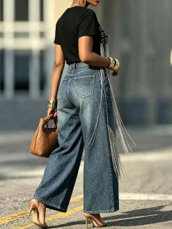 Casual Plain Loose Denim Jeans