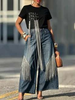 Casual Plain Loose Denim Jeans