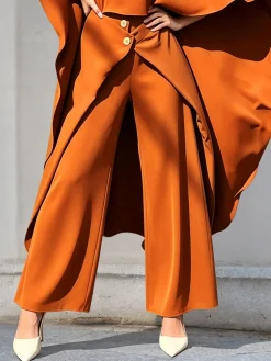 Casual Plain Loosen Folds Wide Leg Pants