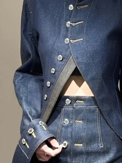 Casual Plain Mock Neck Denim Jacket