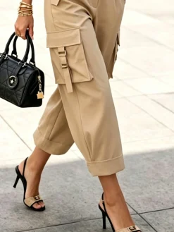 Casual Plain Pockets Cargo Pants
