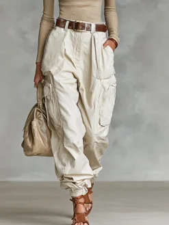 Casual Plain Pockets Cargo Pants