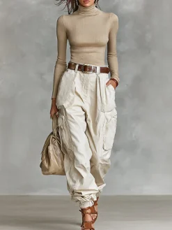 Casual Plain Pockets Cargo Pants