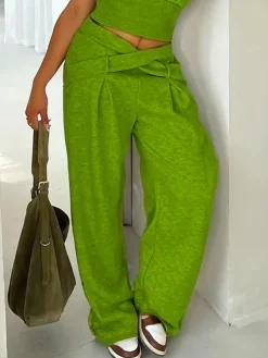 Casual Plain Pockets Cross Fashion Pants