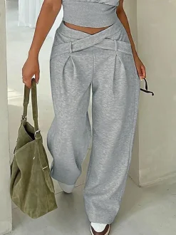 Casual Plain Pockets Cross Fashion Pants