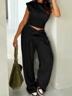 Casual Plain Pockets Cross Fashion Pants
