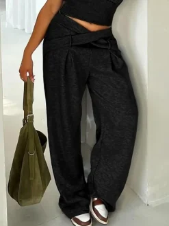 Casual Plain Pockets Cross Fashion Pants