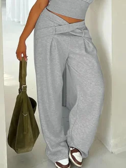 Casual Plain Pockets Cross Fashion Pants