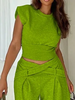 Casual Plain Pockets Cross Fashion Pants