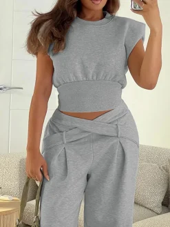Casual Plain Pockets Cross Fashion Pants