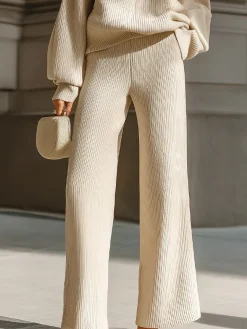 Casual Plain Pockets Straight Sweater Pants