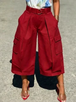 Casual Plain Pocket Stitching Cargo Pants Pant With No Belt