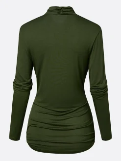 Casual Plain Ruched Cowl Neck T-shirt