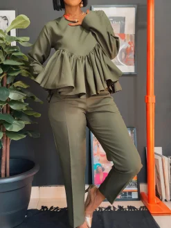 Casual Plain Ruched Crew Neck Blouse