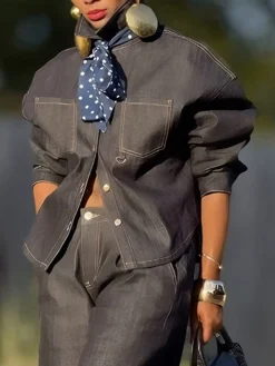 Casual Plain Shirt Collar Denim Shirt
