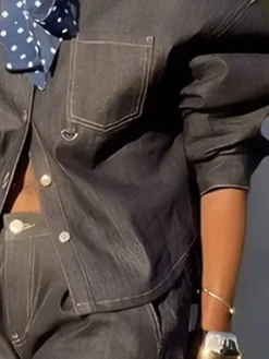 Casual Plain Shirt Collar Denim Shirt
