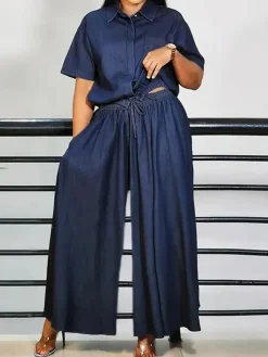 Casual Plain Shirt Collar Soft Tencel Denim Shirt