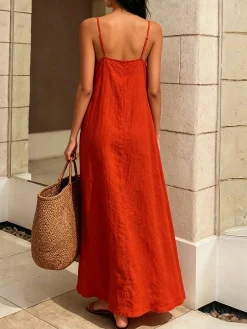 Casual Plain Spaghetti Midi Dress