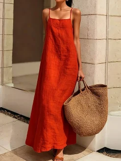 Casual Plain Spaghetti Midi Dress