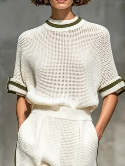 Casual Plain Split Joint Knit Top