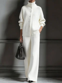 Casual Plain Sweater Wide Leg Pants