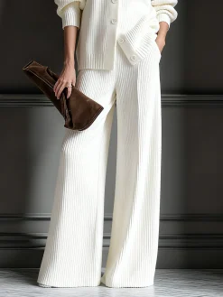 Casual Plain Sweater Wide Leg Pants