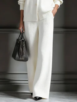 Casual Plain Sweater Wide Leg Pants