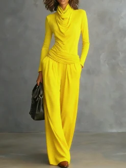 Casual Plain Wide Leg Pants