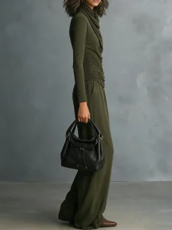 Casual Plain Wide Leg Pants
