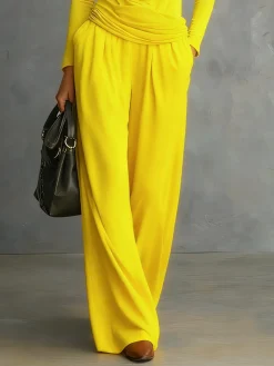 Casual Plain Wide Leg Pants