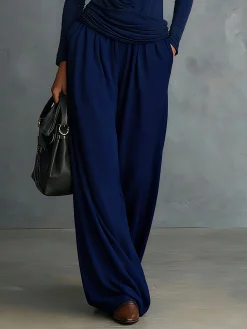 Casual Plain Wide Leg Pants