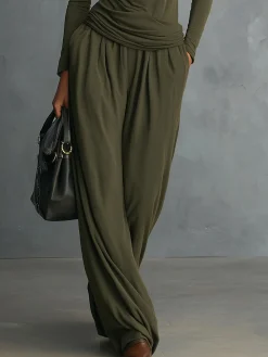 Casual Plain Wide Leg Pants