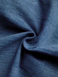 Casual Pockets Plain Crew Neck Denim Jacket