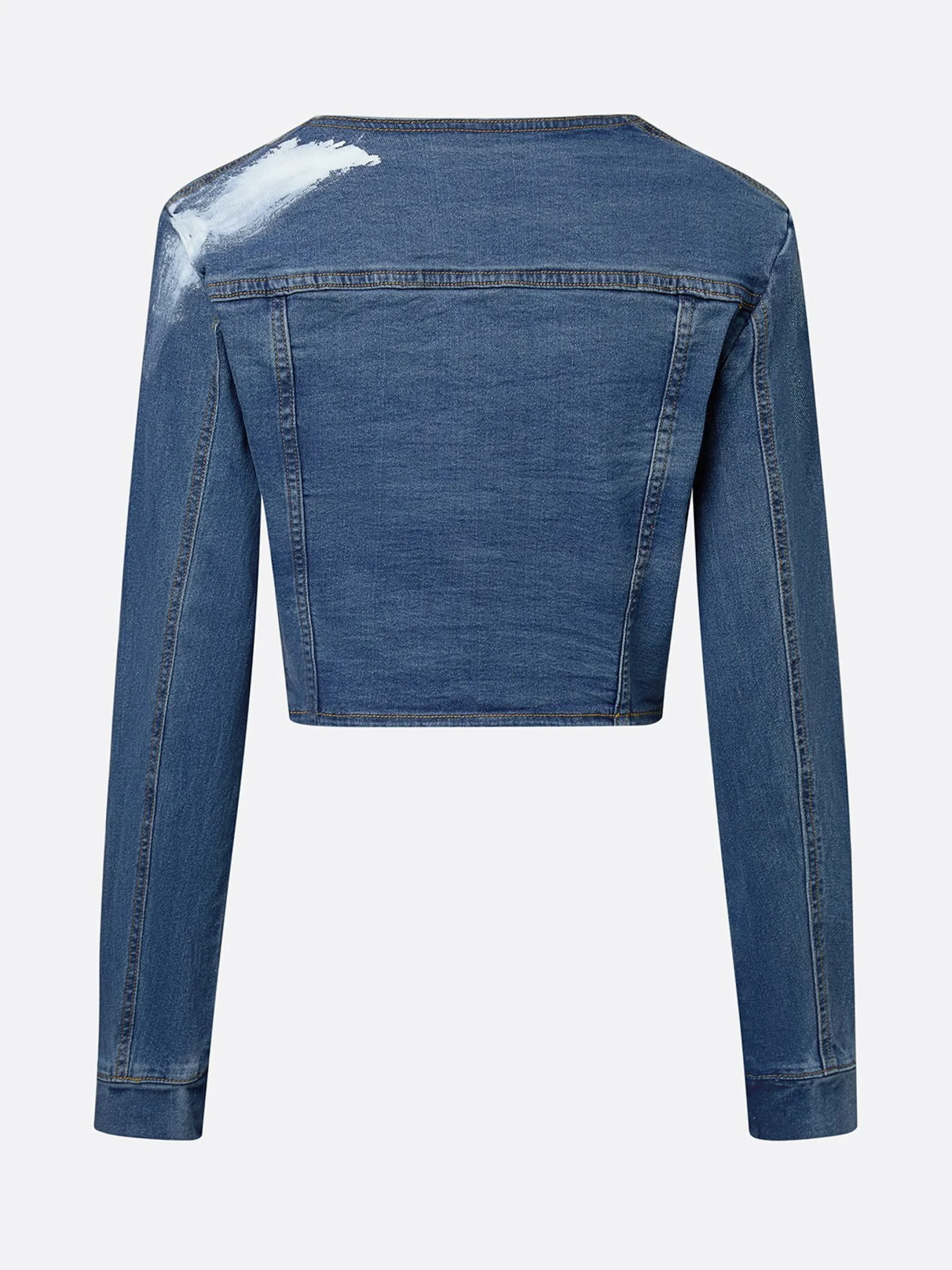 Casual Pockets Plain Crew Neck Denim Jacket