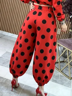 Casual Polka Dots Ankle Banded Pants
