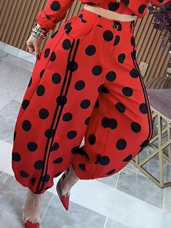 Casual Polka Dots Ankle Banded Pants