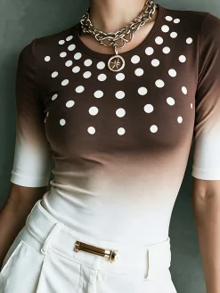 Casual Polka Dots Crew Neck T-shirt